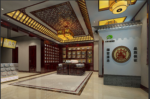壤塘古朴典雅的中式茶叶店大堂设计效果图